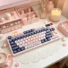 Close-up of Blues Pink Voice PBT keycaps, highlighting dye-sublimated legends.