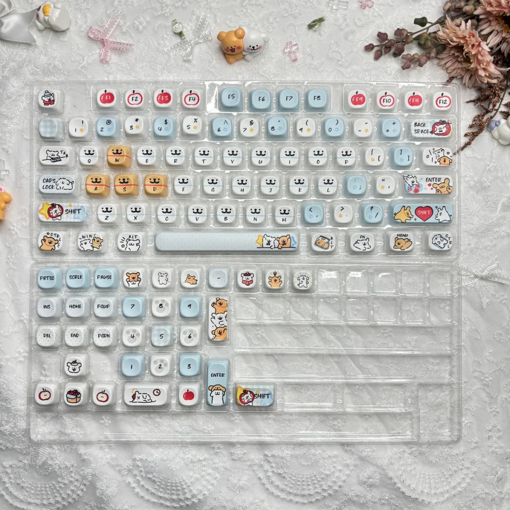 Detailed shot of PBT dye-sublimation quality on individual keycaps