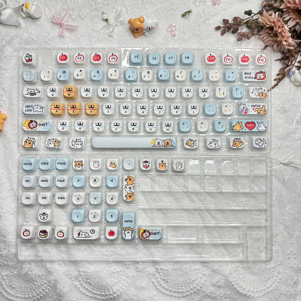 Detailed shot of PBT dye-sublimation quality on individual keycaps