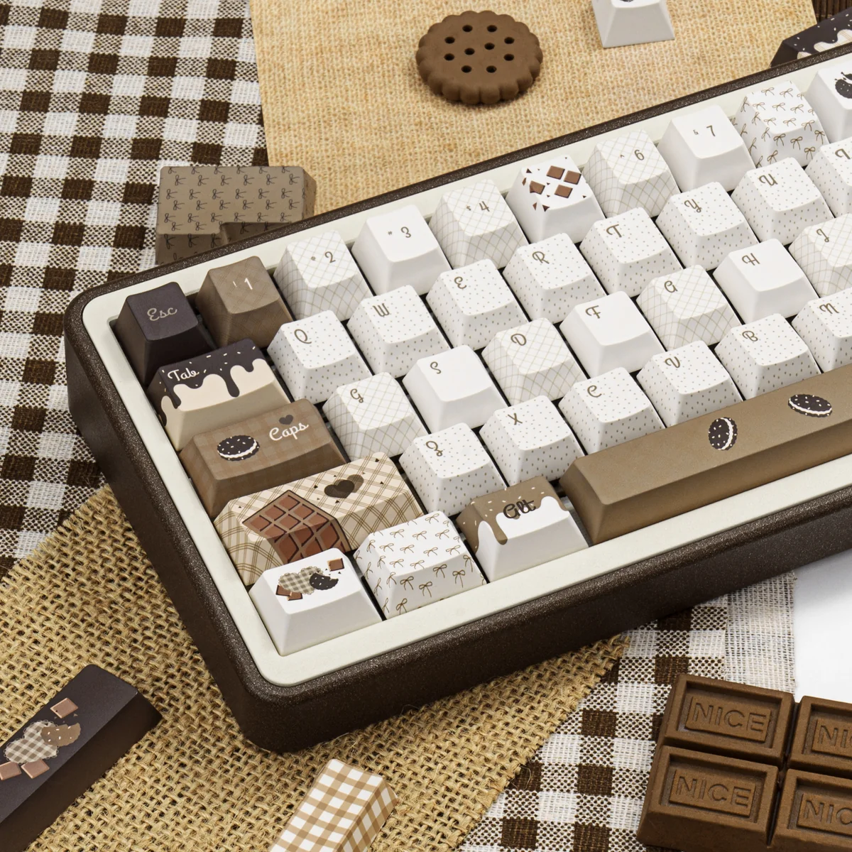 Close-up of PBT dye-sublimated keycaps texture