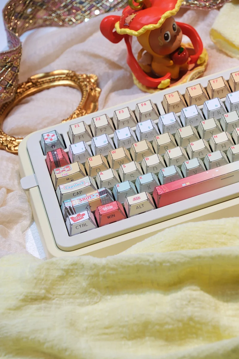 Vibrant Ramune keycaps showcasing PBT material texture