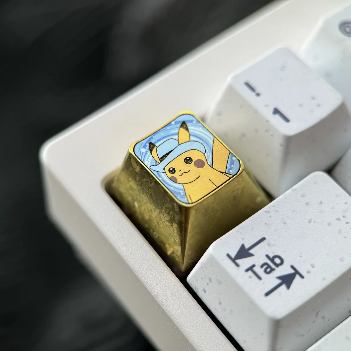 Close-up of Pikachu Hat Titanium Keycap