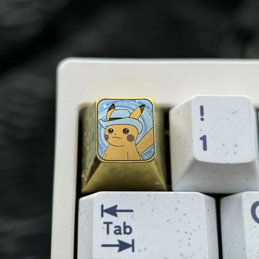 Pikachu Hat Titanium Artisan Keycap on Mechanical Keyboard