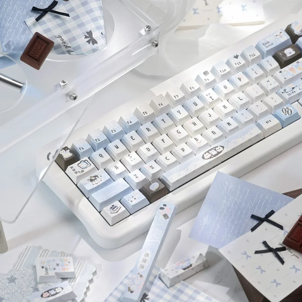 Close-up of pixel cat keycap design
