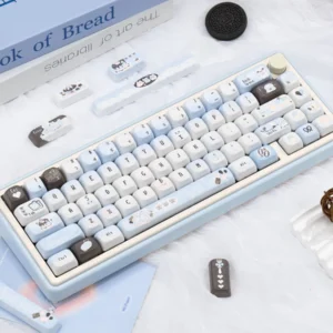 Keyboard with Pixel Cat keycaps in a clean setup