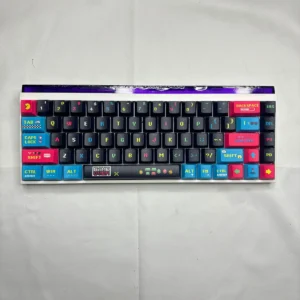 Pixel Video Games PBT Keycap Set on a mechanical keyboard, showcasing vibrant pixel art and side-lit legends.