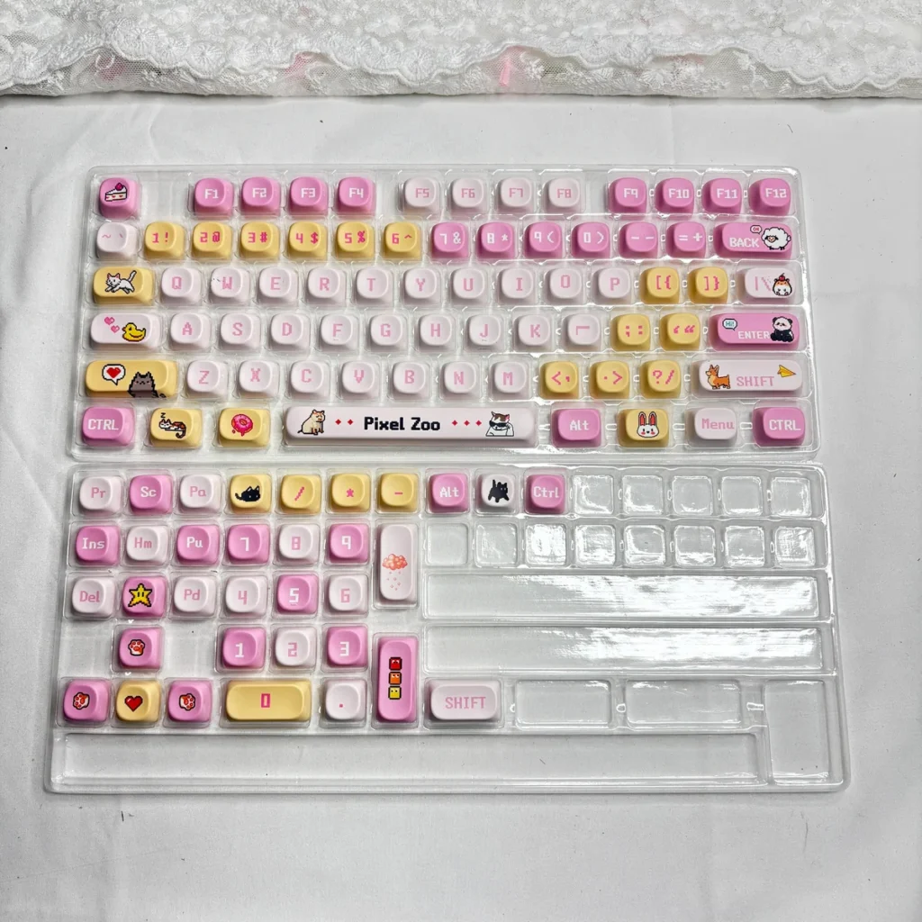 Pixel Zoo Keycap Set arranged as a group, displaying the full collection of unique pixelated creatures.