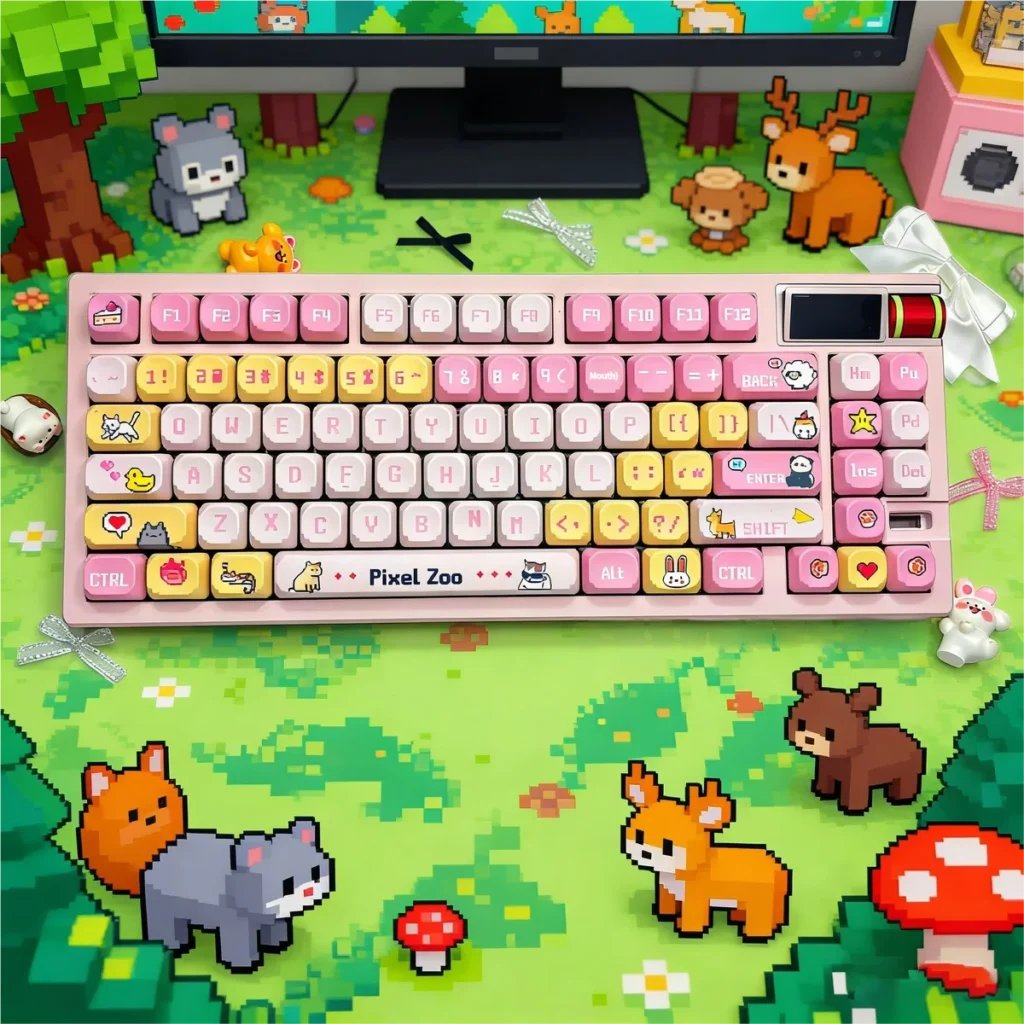 Side view of Pixel Zoo MOA profile keycaps, illustrating their uniform ergonomic shape.
