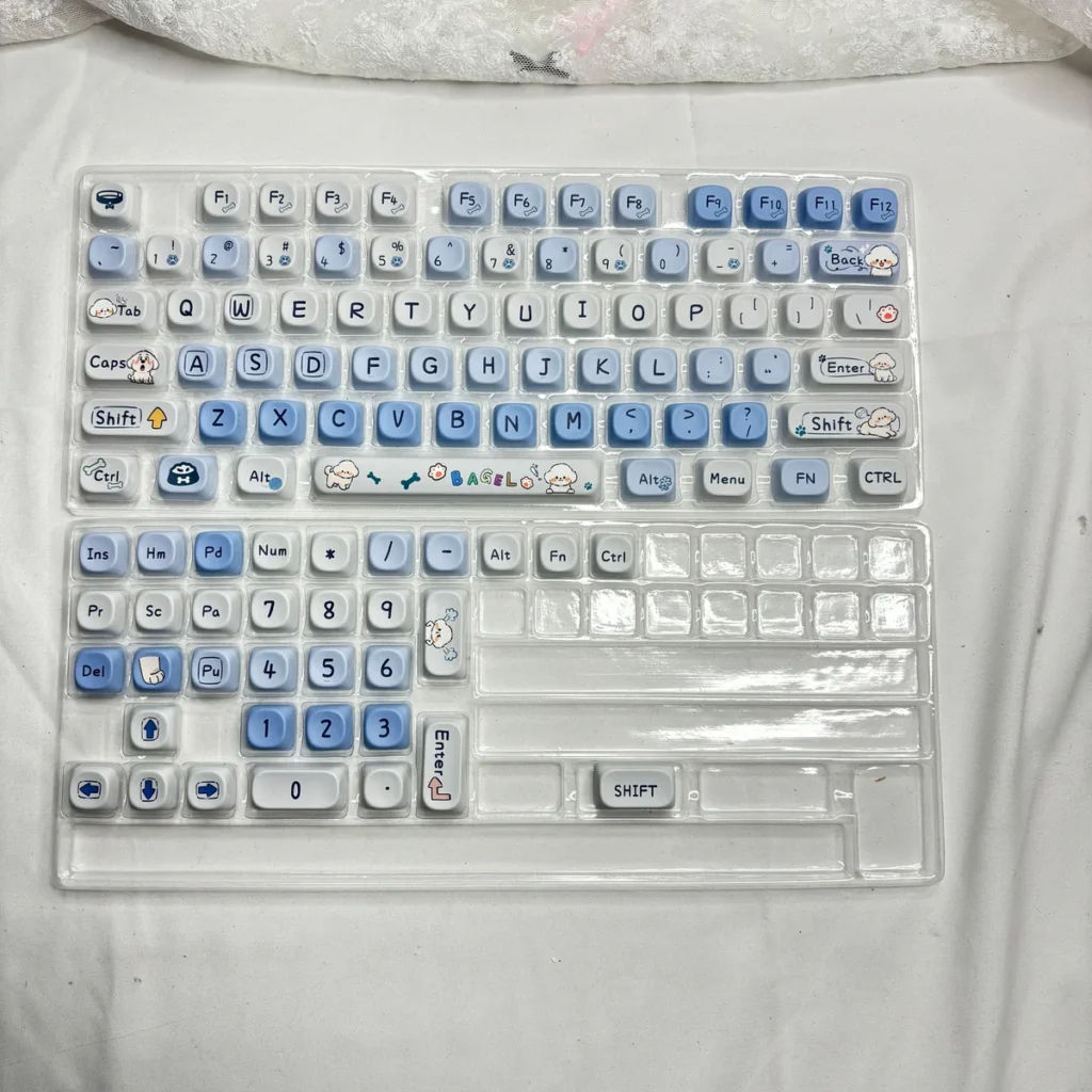 Angle view of Puppy Bagel MOA Keycap Unique Puppy Bagel design showing color layering and layout presence