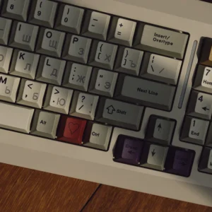 Retro Russian PBT Keycap Set on mechanical keyboard, showcasing hollow legends