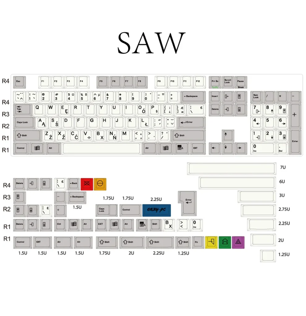 Angle view of Retro SAW Cherry Keycap Premium PBT Retro Design showing color layering and layout presence