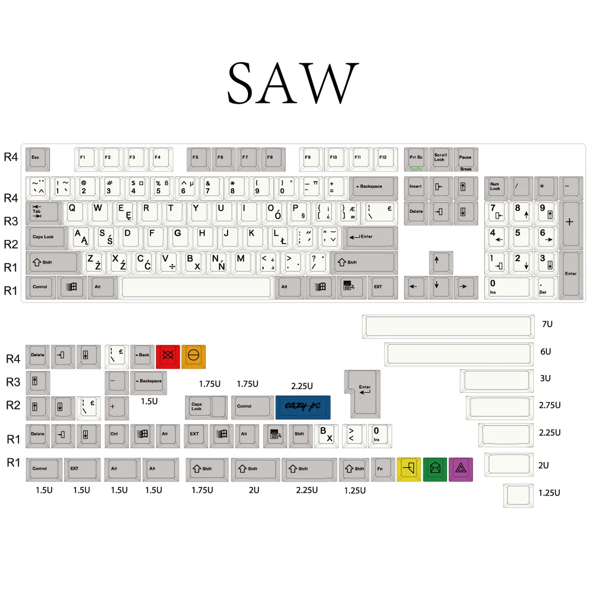 Angle view of Retro SAW Cherry Keycap Premium PBT Retro Design showing color layering and layout presence