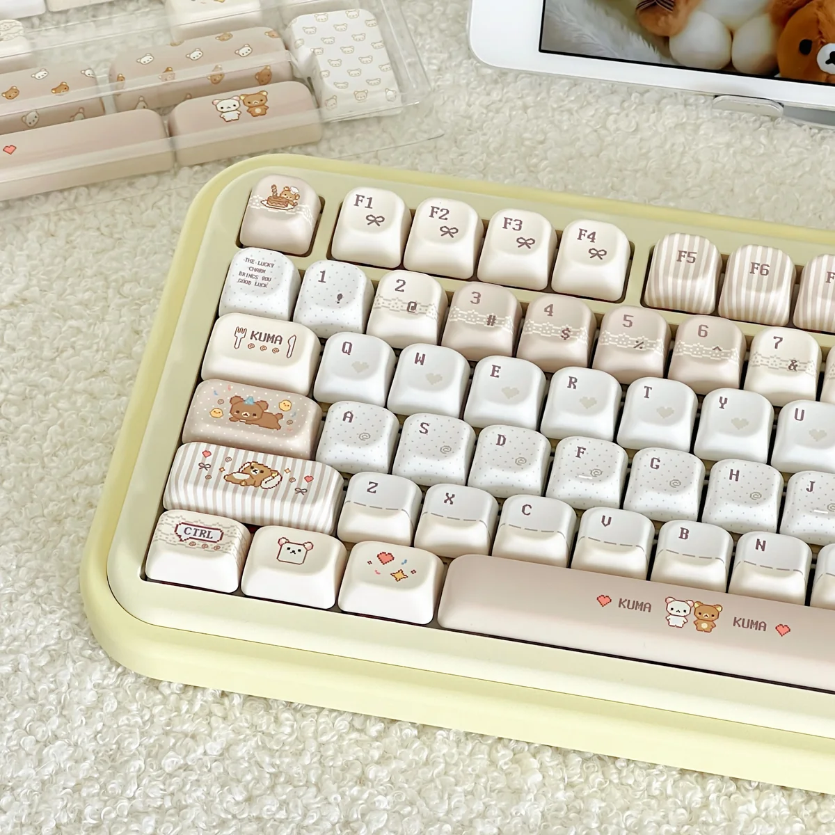 Rilakkuma and Kaoru Pixel Pixel Rilakkuma PBT installed on a mechanical keyboard setup