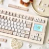 Side profile of Rilakkuma and Kaoru Pixel Pixel Rilakkuma PBT showing keycap set shape and fit