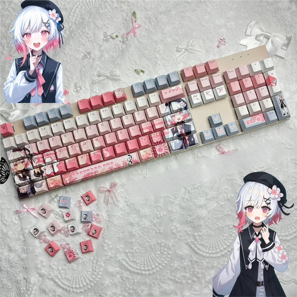 Full layout view of the 130-key Sakuraba Ema Keycap Set, arranged for a mechanical keyboard.