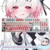 Sakuraba Ema Magical Girl Keycap Set on a white mechanical keyboard, showcasing vibrant anime art.