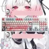 Close-up of Sakuraba Ema PBT Dye-Sub keycaps, highlighting the detailed character design and Cherry Profile.