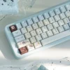 Close-up of Sea Salt Choco PBT keycap texture and dye-sublimated legends