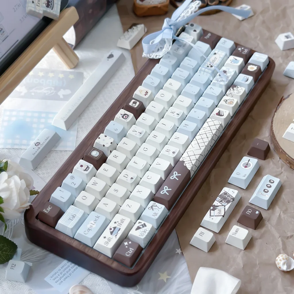 Full layout of the Sea Salt Choco PBT Dye-Sub Keycap Set on a mechanical keyboard