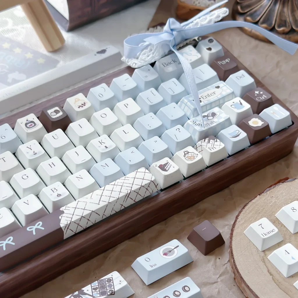Array of all 146 Sea Salt Choco Keycap Set keys, showcasing variety and theme
