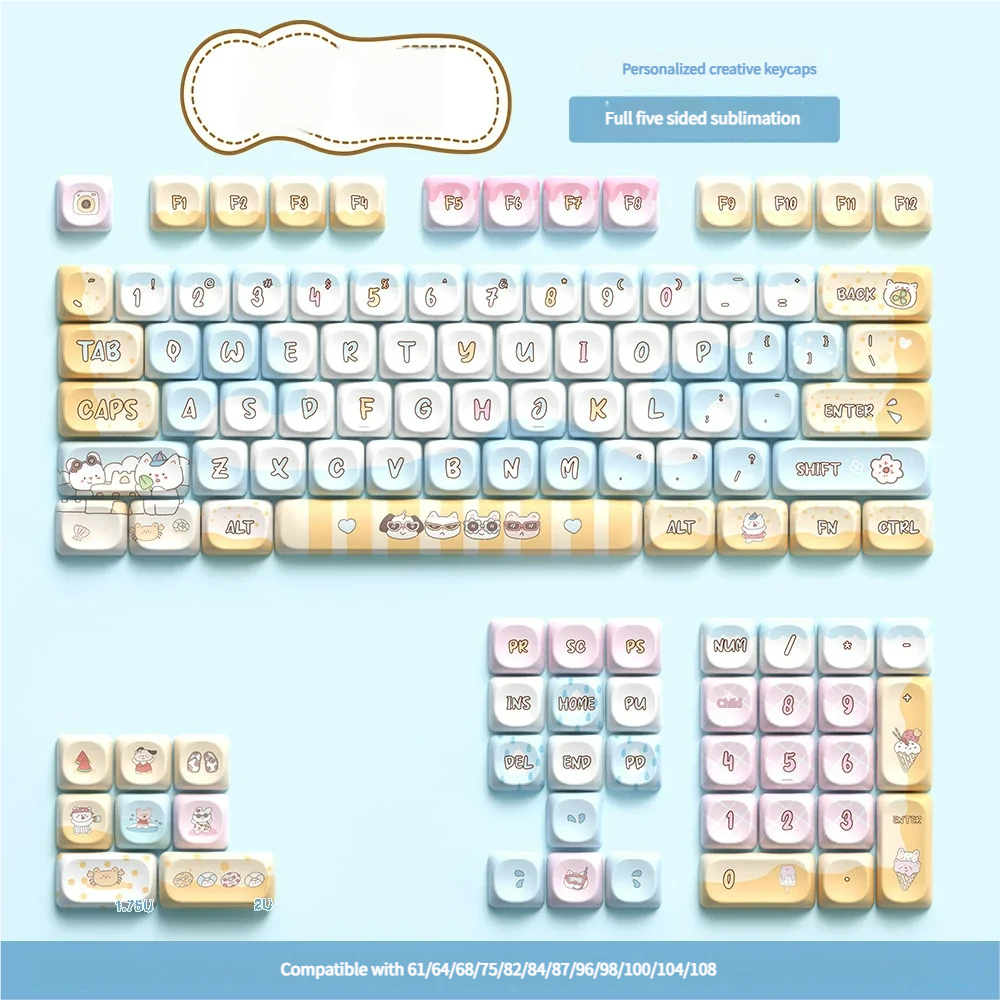 Close-up of five-side dye-sublimated Seaside keycaps, highlighting intricate ocean-themed legends.