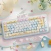 Seaside PBT Keycap Set with ocean blue and sandy tones, showcasing MOA profile on a mechanical keyboard.