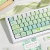 Keyboard featuring keycaps in a serene workspace