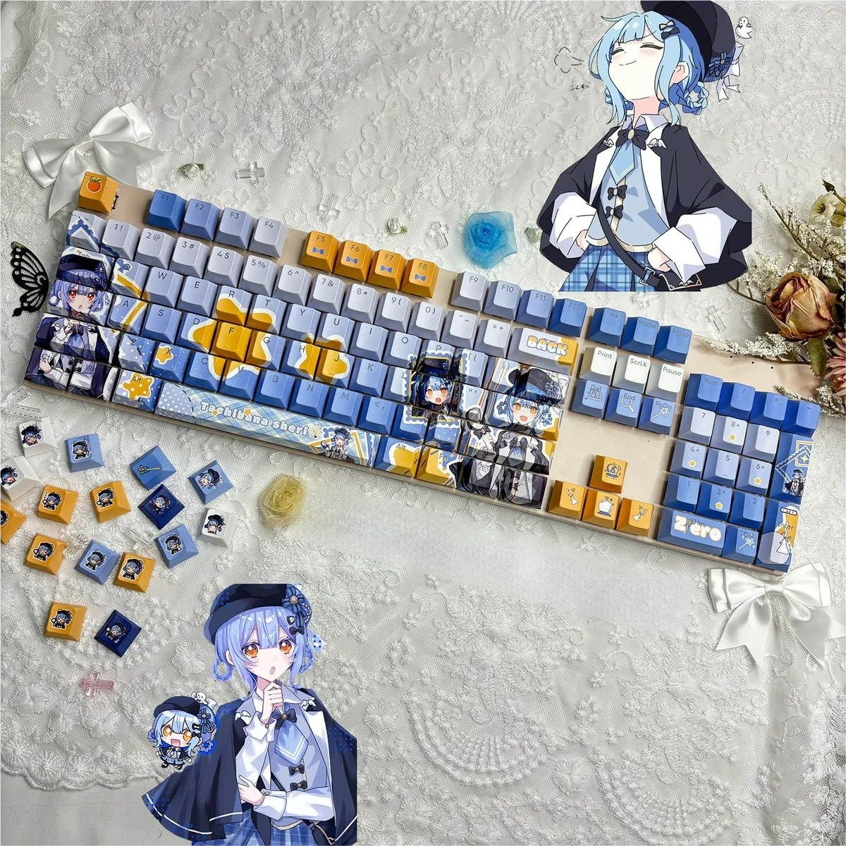 Sherry Tachibana anime keycap set installed on a gaming keyboard