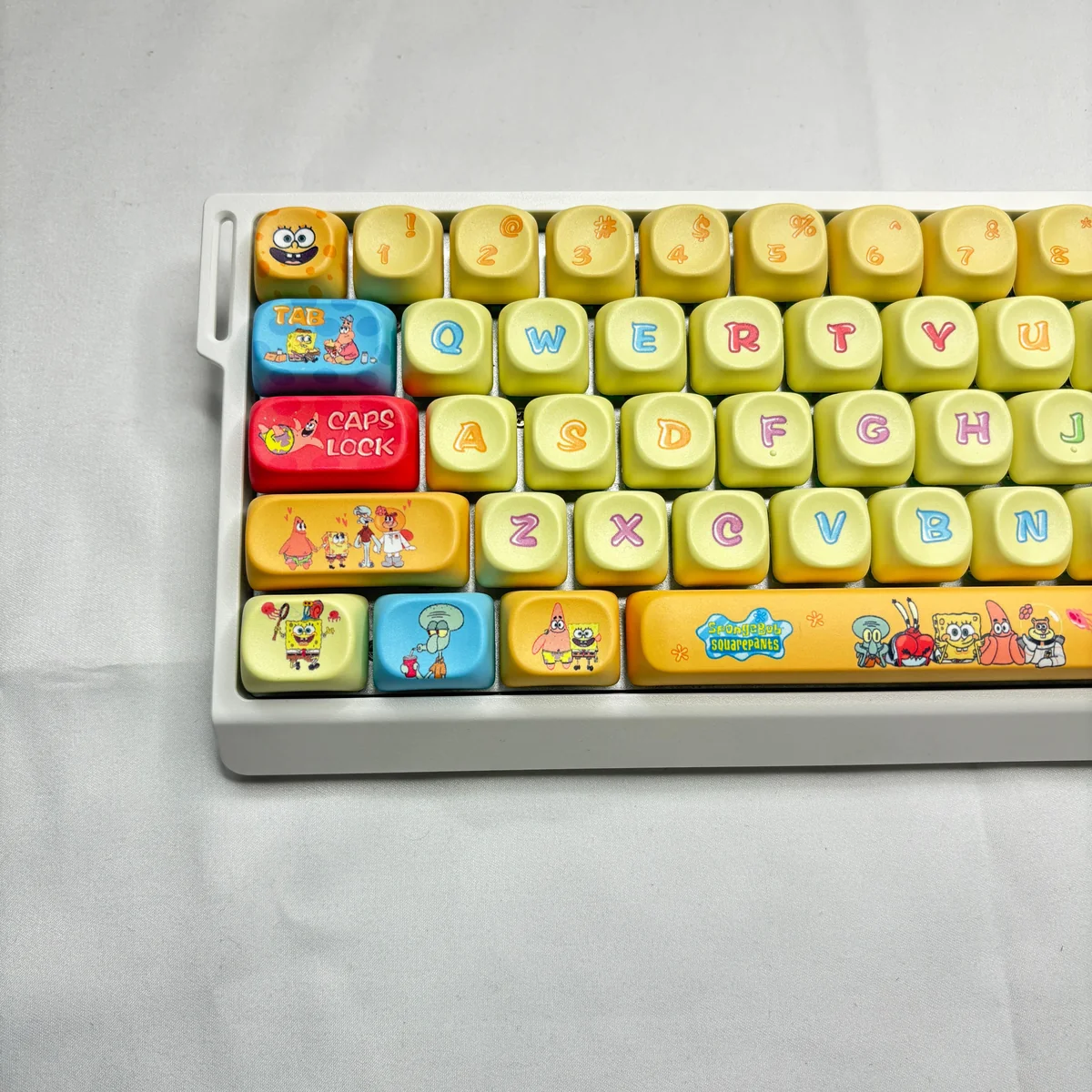 Close-up of SpongeBob keycap showing dye-sublimation detail