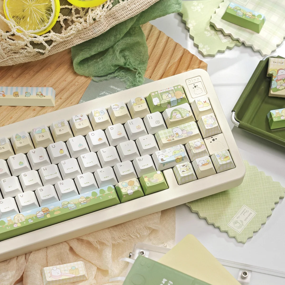 Macro shot of Sumikko Gurashi PBT keycap surface demonstrating its matte finish and durability