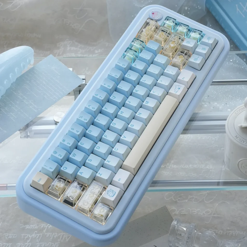 Macro shot of a Summer Kitty keycap's legend, demonstrating the crispness and fade-resistant quality of the dye-sublimation
