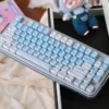 Cluster of Summer Kitty keycaps (e.g., WASD, arrow keys) on a keyboard, illustrating layout coverage and playful design continuity