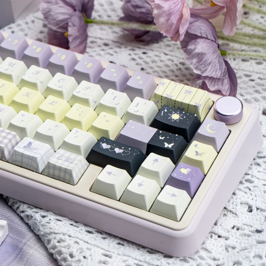 Unforgettable Moments keycap set installed on a mechanical keyboard desk setup