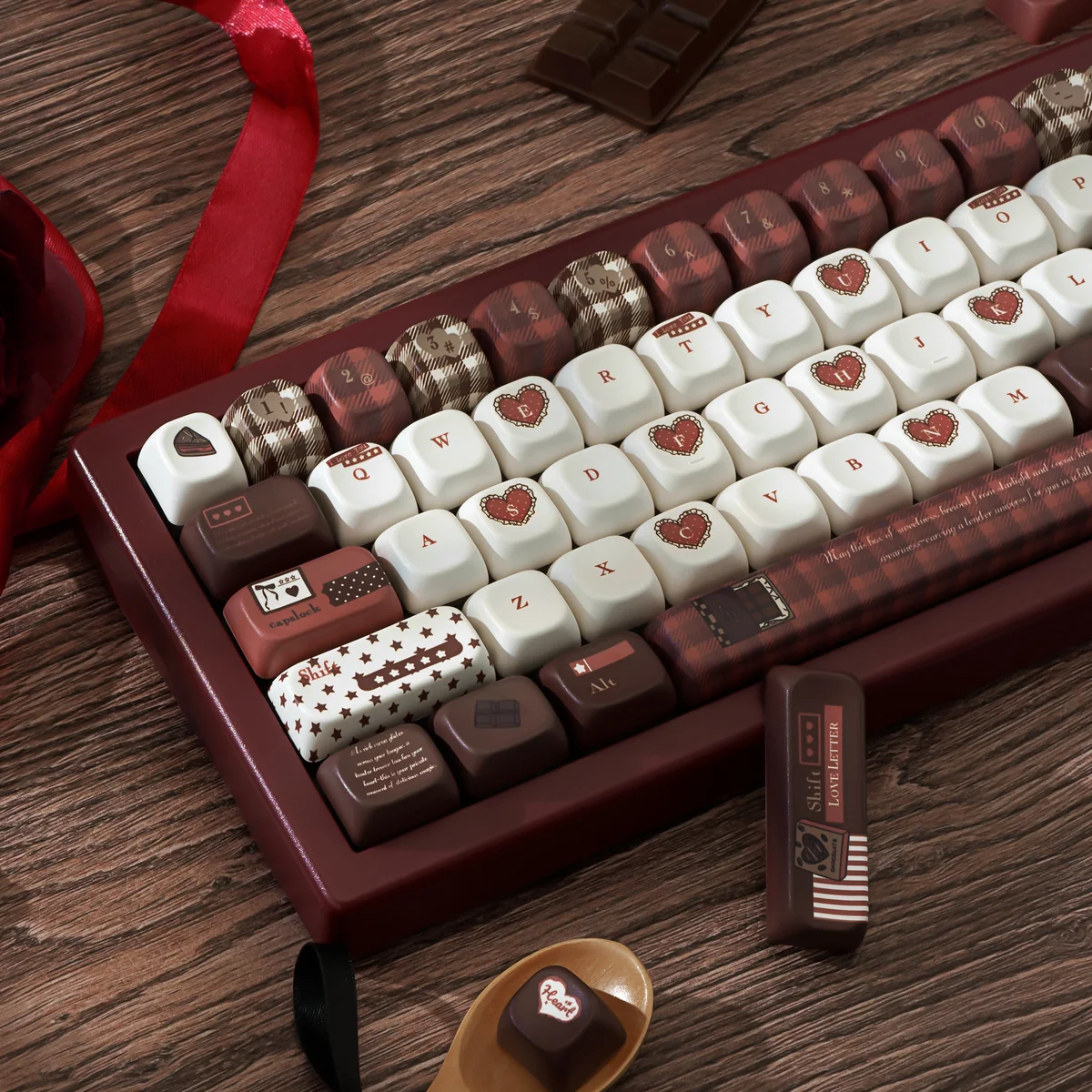 Side profile of Velvet Secret Realm Series Unique 'Velvet Secret showing keycap set shape and fit