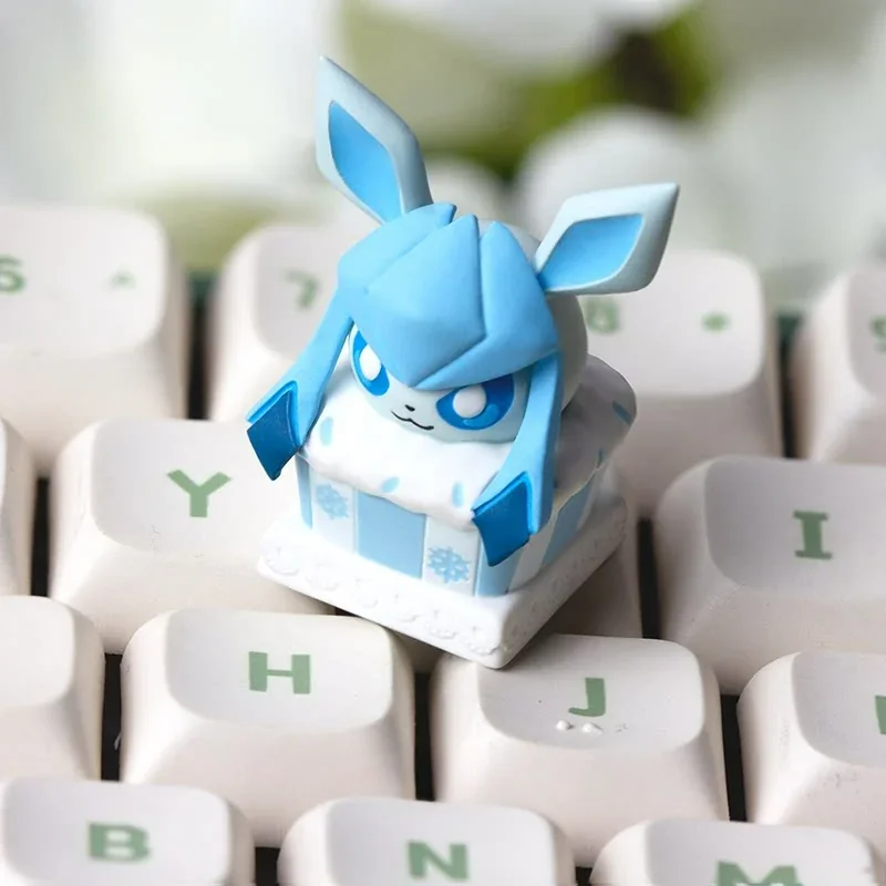 Whimsical Glaceon Eeveelution custom keycap details