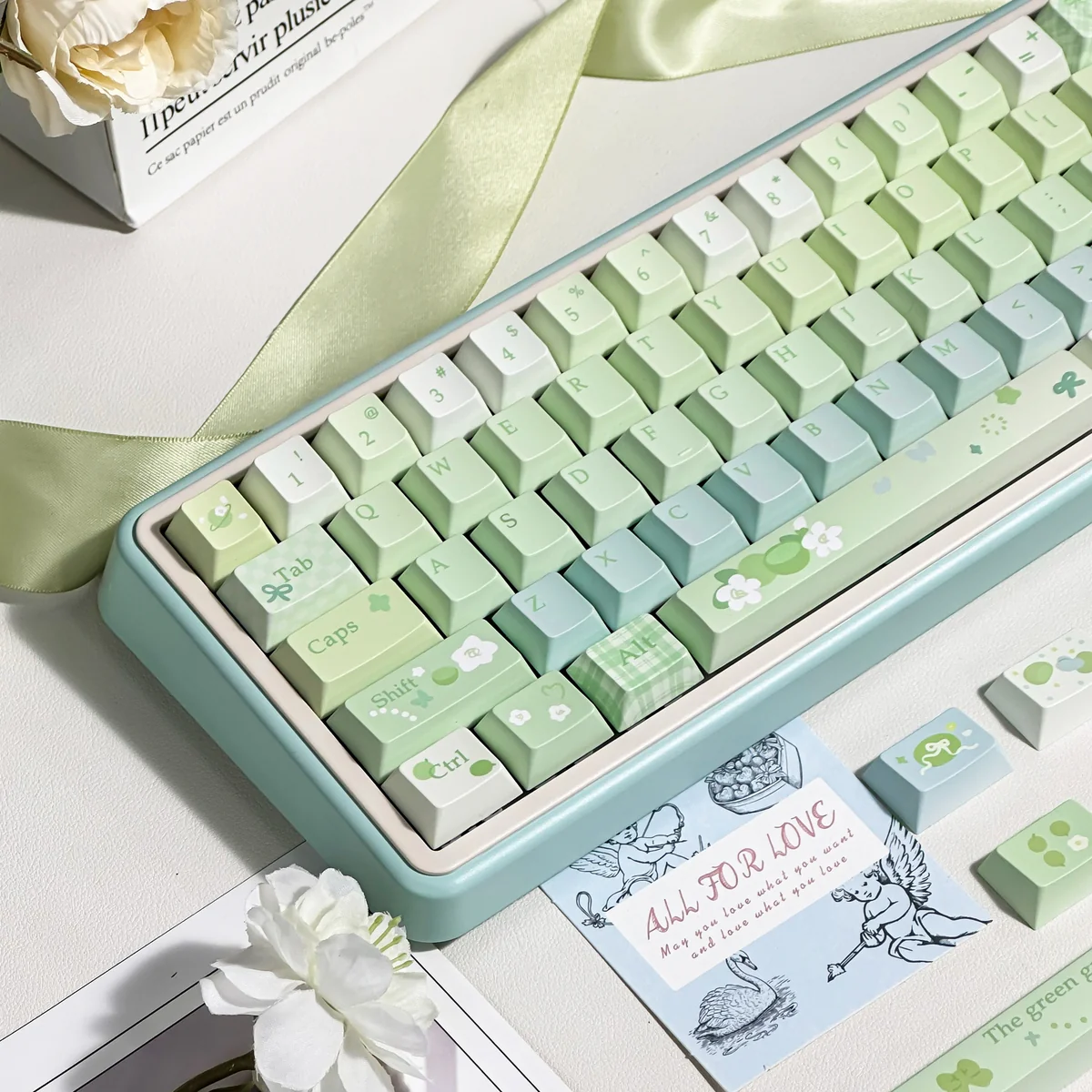 Close-up of PBT keycaps showcasing dye-sublimation