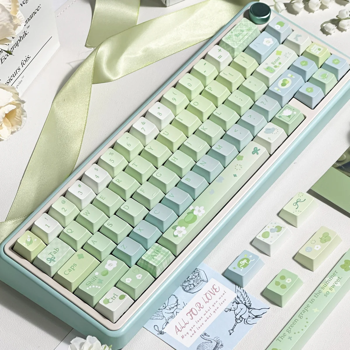 Gardenia Green Grape PBT Keycap Set on mechanical keyboard